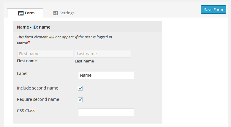 Name field in the booking form customiser