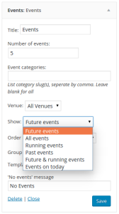 Event list widget